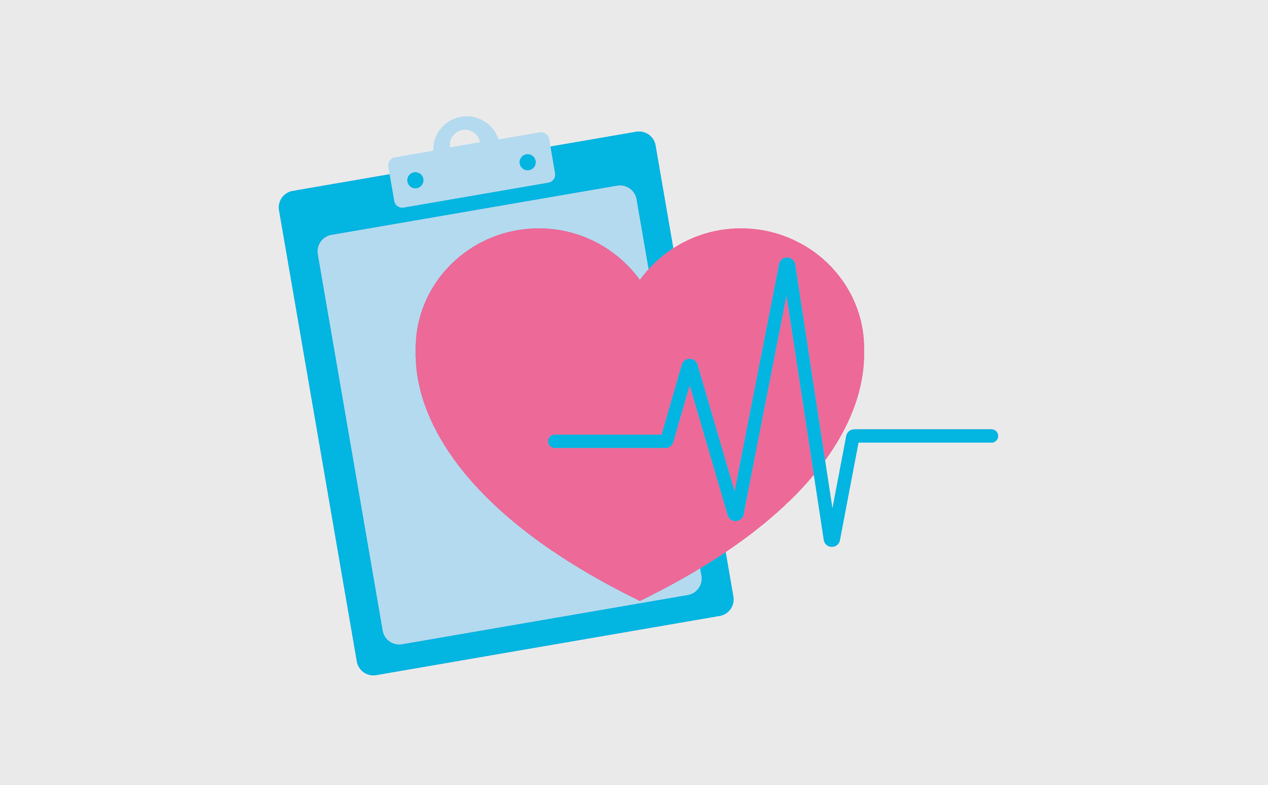 Clipboard with a large pink heart and a blue heartbeat line